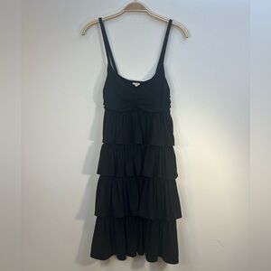 EUC J Crew Tiered Black Modal Rayon Spandex Dress With Spaghetti Straps Size S